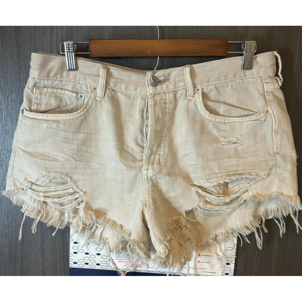 Free People We The Free Cutoff Shorts Women's 29 Beige‎ 100% Cotton Button Fly